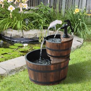 Wooden Water Pump Fountain, 2 Tier-Fir Wood/Steel