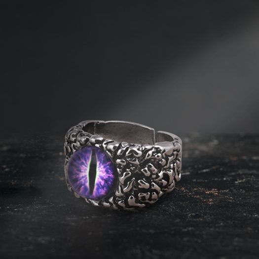 Punk style purple dragon eye silver ring