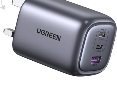 UGREEN USB C Charger, MacBook Charger Nexode 65W Foldable Fast GaN Charger 3-Port USB C Plug Support PPS/PD3.0 Compatible with MacBook Pro/Air, iPhone 17 Pro/Air/17/16/15, iPad, Galaxy S24/S23, etc