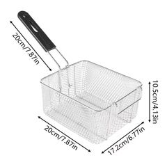 Stainless Steel Fryer Frying Basket Rectangle Wire Mesh Strainer with Long Handle Frying Cooking Tool Kitchen Cooking Tool for 6L fryer