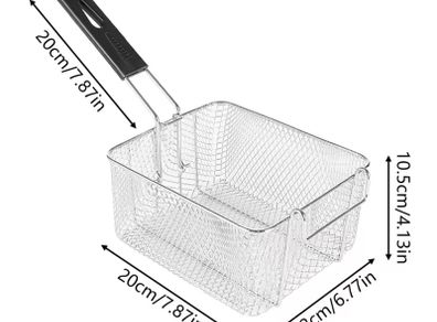 Stainless Steel Fryer Frying Basket Rectangle Wire Mesh Strainer with Long Handle Frying Cooking Tool Kitchen Cooking Tool for 6L fryer