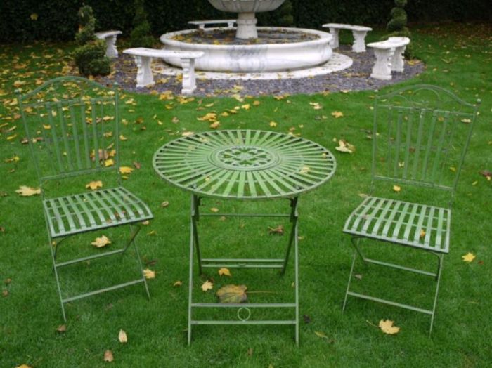 Two Seater Table and Chairs Antique Green D1705