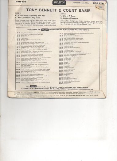 Tony Bennett & Count Basie Ep Uk Pressing 1966 Picture Sleeve 45