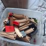 wooden train track set with wooden trains and accessories. Image 2
