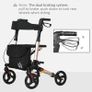 Wheel Rollator with Seat and Back, Folding Mobility Walker with Carry Bag, Adjustable Height, Dual Brakes, Cane Holder, Lightweight Aluminium Walking Frame for Seniors and Disabled, Gold Tone Image 8