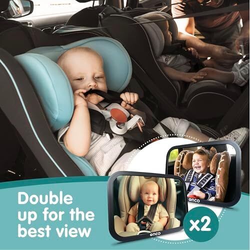 Baby Car Mirror (2 Pack) - 100% Shatterproof & Shakeproof, Award-Winning Car Mirror Baby Rear View, Non-Slip with 360 Rotation, Newborn Essentials