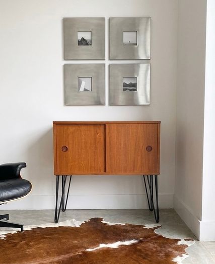 Vintage Mid Century Teak Sliding Door Storage/Vinyl Cabinet