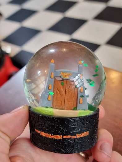 Jurassic Park gates snowglobe