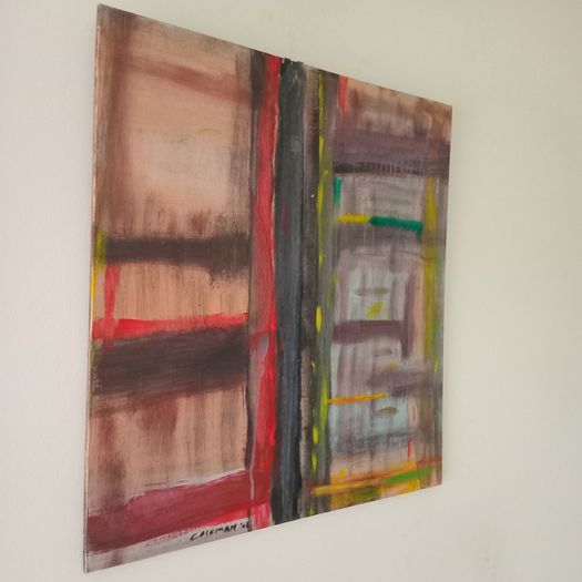 Retro Abstract Oil on Panel Painting Titled "Bookcase".