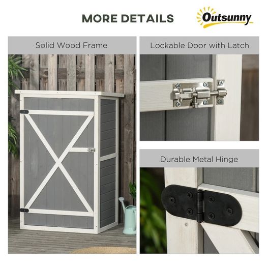 NEW SALE Fir Wood Garden Shed Outdoor Tool Storage w/ 2 Shelves Latched Doors 115x75cm