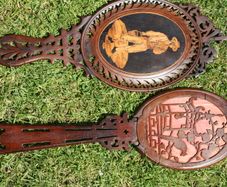 Vintage Olive Wood Vanity Mirrors Hand Held Carved