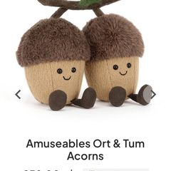 New JELLYCAT Amuseables Ort & Tum Acorns