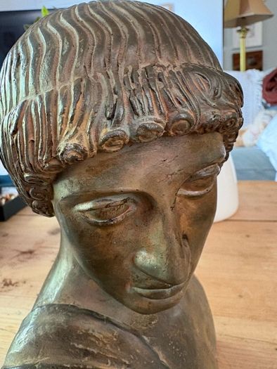 Vintage Ceramic Bronzed/ Verdigris Head Of Apollo