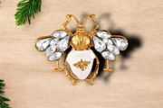 White Meenakari / Enamelled Bee-Shaped Brooch / Lapel Pin
