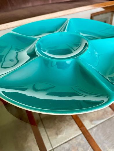 Confetti Serving Dish Teal Green by  Aluminia Royal Copenhagen Denmark 1950s