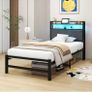 3ft Single Size Bed Frame with LED Lights Storage Upholstered Headboard and Charging Station Image 7
