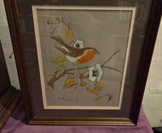 Robin Perched on a Branch Signed Painting - Framed