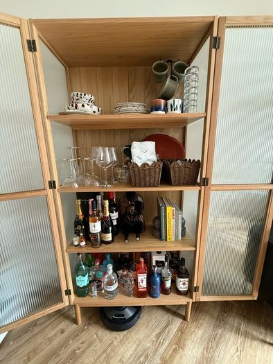 EZ Living Natural Oak Display Cabinet with Reeded Glass