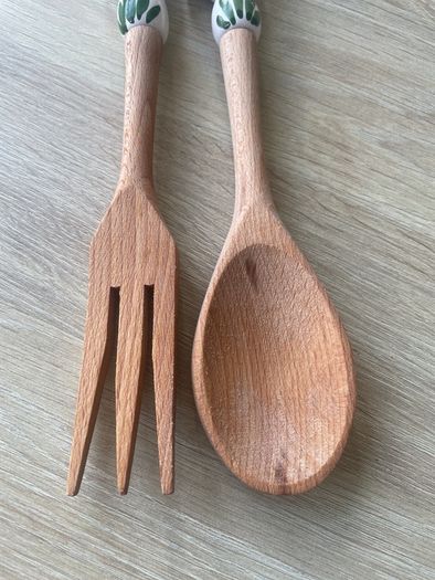 Italian Ceramic And Wood Handmade Salad Servers