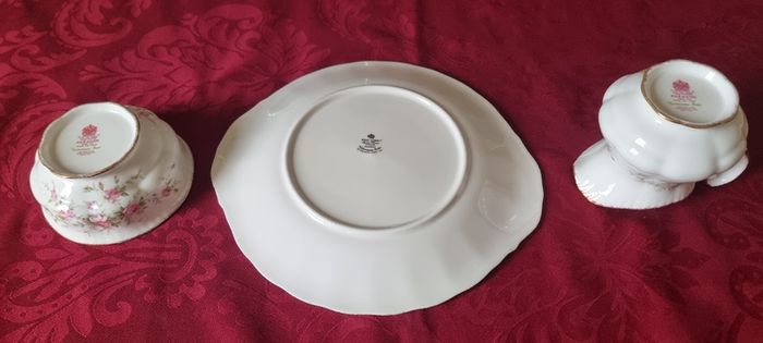 3 Piece Royal Albert / Paragon Victoriana Rose Bone China Gold Gilt Cake Plate, Sugar Bowl And Milk Jug Set Made In England