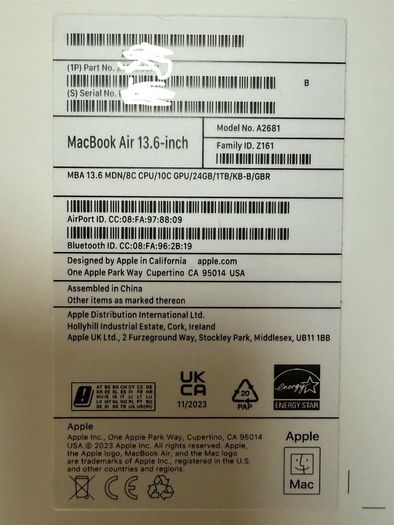 13.6 Inch M2 Macbook Air 1tb Ssd 24gb Ram