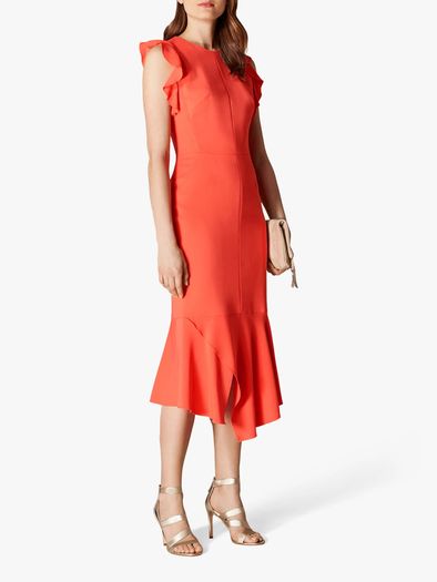 Karen Millen Frilly Dress SIZE 10 Coral