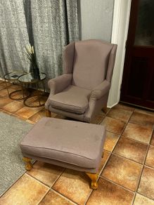 2 Wingback Armchairs and Foot stool