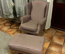 2 Wingback Armchairs and Foot stool