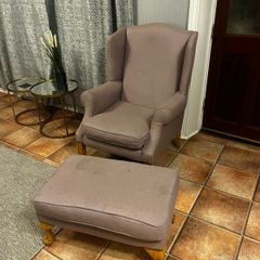 2 Wingback Armchairs and Foot stool