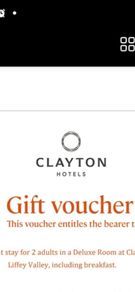 hotel voucher deluxe suite with breakfast for 2 clayton hotel liffey valley