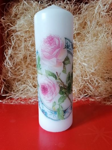 Mother's day birthday large decorative white candle set with flowers /roses /peonies design