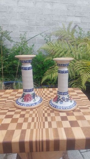 Beautiful Nicholas Mosse Tall Candlestick in the Popular but Discontinued Kilfane Rose Pattern, Circa 1996-2004, Number One of Two Available