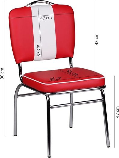 Set of 2 Retro American Diner Dining Chairs Red, Vintage Faux Leather Kitchen Chairs  Chrome Frame