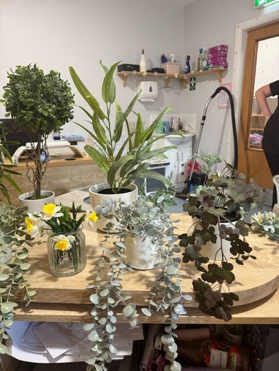 Collection of fake plants and pots