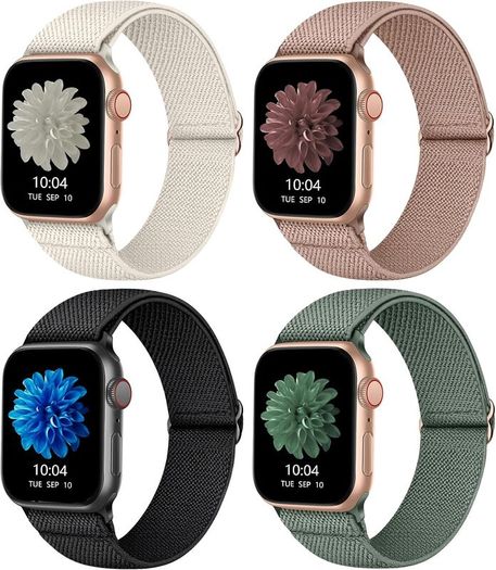 4 Pack Stretchy Nylon Strap Compatible with Apple Watch Straps 38mm 40mm 41mm 42mm(series 11 10), Adjustable Sport Elastic Bands for iWatch Series 11/10/9/8/7/6/5/4/3/2/1/Ultra3/2/1/SE3