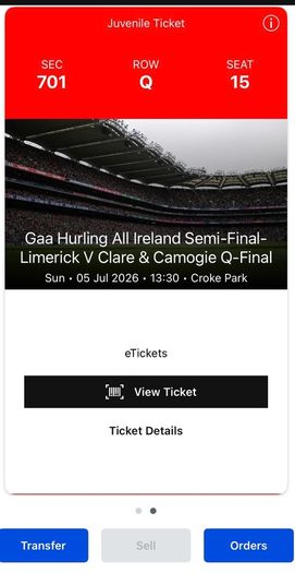 All Ireland hurling Semi final ticket