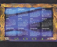 2001 Isle of Man UK5 2001 Calendar - Celtic Art (Siemens - S30 (Module 34)) Phone Card