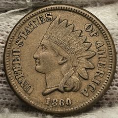 USA United States 1860 1 Cent Penny Indian Head Beautiful Grade