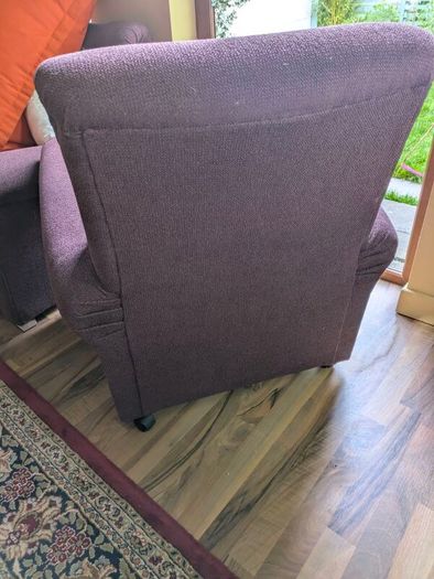 2 vintage plum purple high back armchairs and one 2.5 Seat sofa