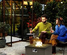 Rattan Gas Fire Pit Table for Garden 13 KW Smokeless Propane Fire Pit with Lid