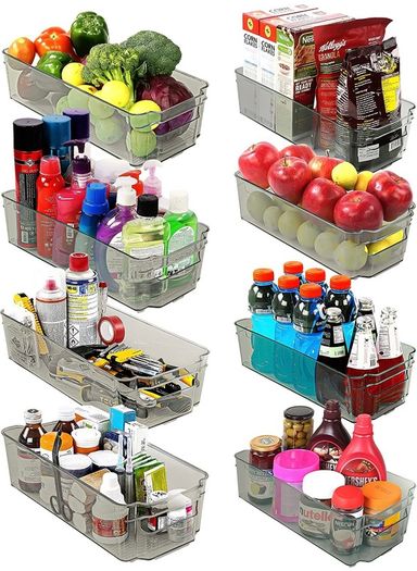 Premium Organiser Storage - Set of 8 Storage Bins (4 Large, 4 Small) Multipurpose Fridge, Pantry & Kitchen Storage, Organiser (MULTIPLE COLOURS)