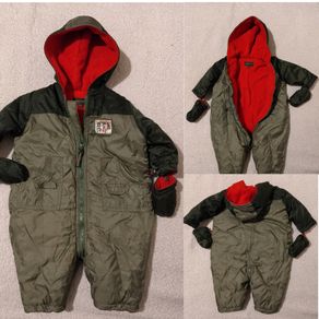 Waterproof Warm Fleece lined hooded Pram Suit wth mittens, all in one,
