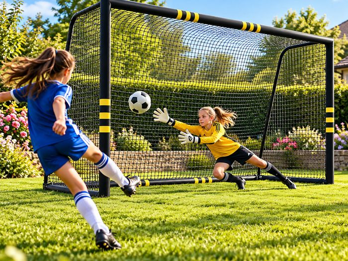 Football Goal 3m x 2m Heavy Duty Garden Soccer Goal with Steel Frame Net and Ground Pegs