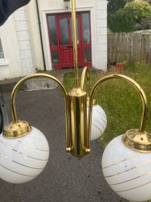 1960s art deco brass 3 bulb chandelier postage available