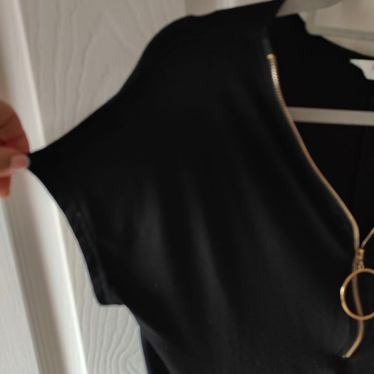 Black V Neck front zip top, size 12
