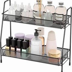 Bathroom Storage Spice Rack - 2 Tier Kitchen Storage & Organisation, Small Bathroom Organiser for Countertop, Home and Office