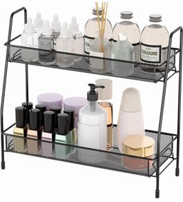 Bathroom Storage Spice Rack - 2 Tier Kitchen Storage & Organisation, Small Bathroom Organiser for Countertop, Home and Office