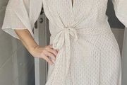 UTERQUE White Mulberry Silk Faux Wrap Dress Sz L (Fit 10-12UK)