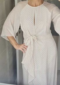 UTERQUE White Mulberry Silk Faux Wrap Dress Sz L (Fit 10-12UK)