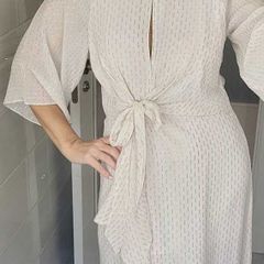 UTERQUE White Mulberry Silk Faux Wrap Dress Sz L (Fit 10-12UK)